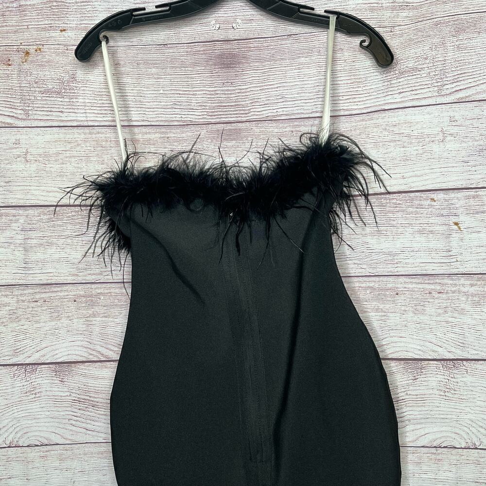 Superdown Ramona Bustier Black Feather Trim Party Mini Dress Size Small - Picture 5 of 14